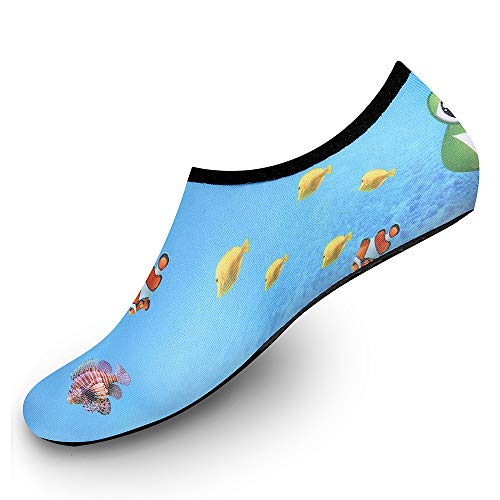 Coser Paradise Womens Mens Kids Water Shoes Quick-Dry Aqua Socks Barefoot Shoes for Outdoor Beach Swimming Surfing Yoga Pool Exercise, Ocean Fish, EU32/33