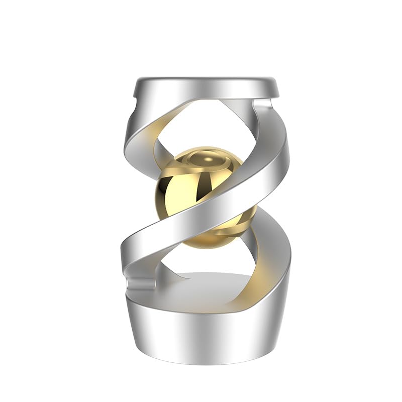 Kinetic desk toy featuring a spiraling silver design with a central golden ball, ideal for stress relief and fidgeting in modern office settings.