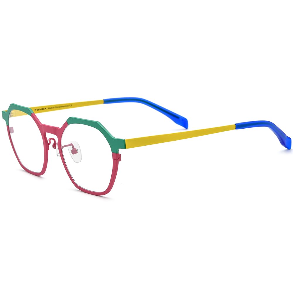 FONEX Colorful Pure Titanium Glasses Frame Women Retro Round Eyeglasses