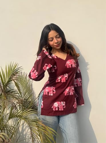 Image of ANNI Designer Cotton Short Kurti for Women | Stylish Kurti | Short Kurti Top | Casual Kurta for Women | Comfortable Cotton Kurtis for Womens
