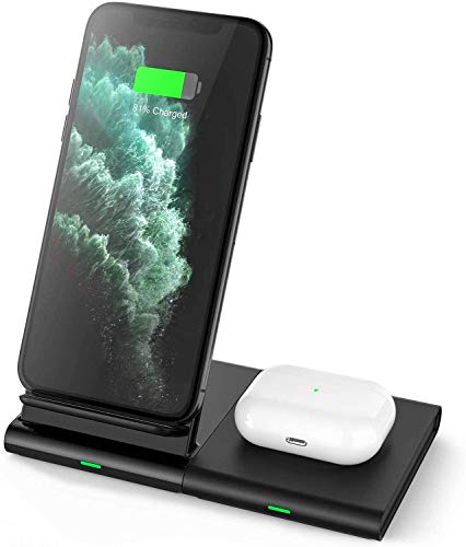 Hoidokly Dual 2 in 1 Wireless Charger Stand Qi 10W Fast Charging Station