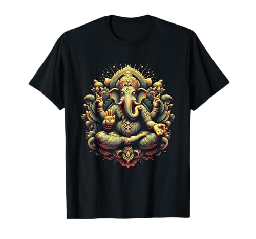 Ganesh Yoga Hindu Elephant God Ganesha Puja Black Unisex-Adults Yoga Themed T-Shirt