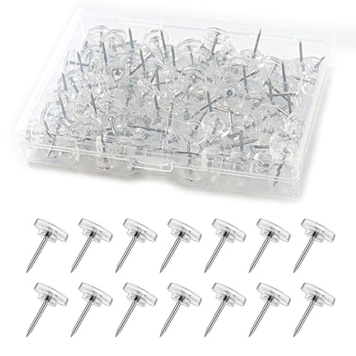 Push Drawing Pins for Pinboard, 150 Pcs Thumb Tacks Notice Board Drawing Pins Clear Flat Head Push Wall Pin for Notice Cork Board