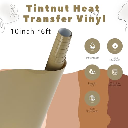 Image of Tintnut Sand Heat Transfer Vinyl Roll - 10 inches x 6ft Nude Bundle Brown Iron On Vinyl for T-Shirts DIY