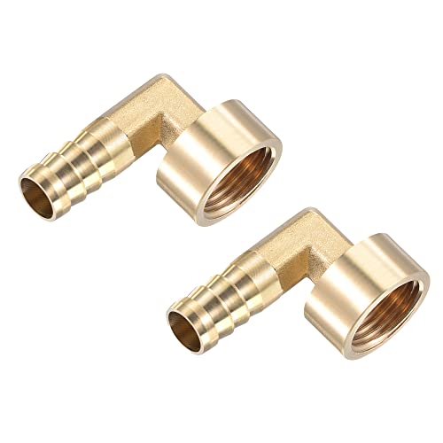M METERXITY 2 Pack Brass Hose Barb Fittings - 90 Degree Elbow Brass 14mm Barb Connector Apply to Water Fuel (G1/2 Female Pipe)