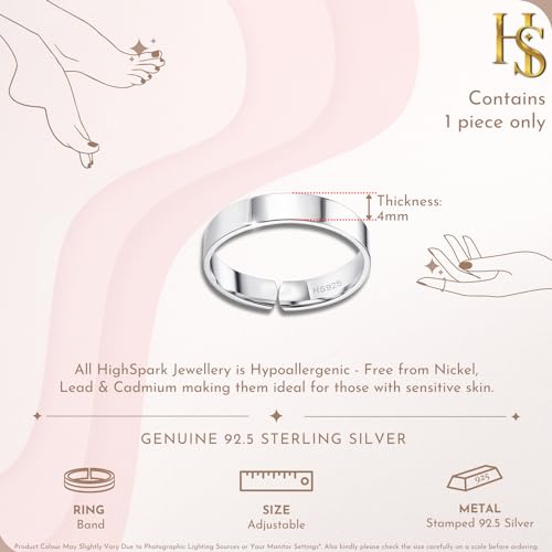 Image of HighSpark Silver Toe Ring /Band Ring for Women | 92.5 Sterling Silver Adjustable Toe Rings | 1 Piece Only | Minimal & Elegant Designs