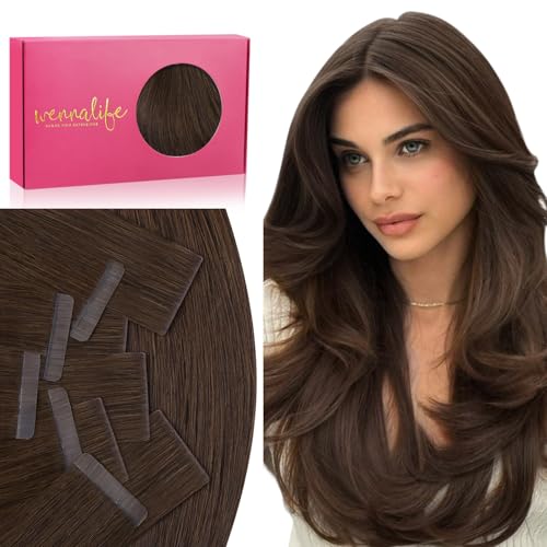 Image of WENNALIFE Invisi Edge & Classic Tape in Hair Extensions Human Hair | 18 Inch 100g 40pcs (Invisi Edge & Classic) Chocolate Brown Invisi Remy Hair Natural Seamless Injected Tape Ins