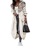 Tomwell Trenchcoat Damen Langarm Lässige Mantel Lange Windjacke mit Kapuze Oversized Winddichter Coat Schlanke Knöpfe Cardigan B Beige XL
