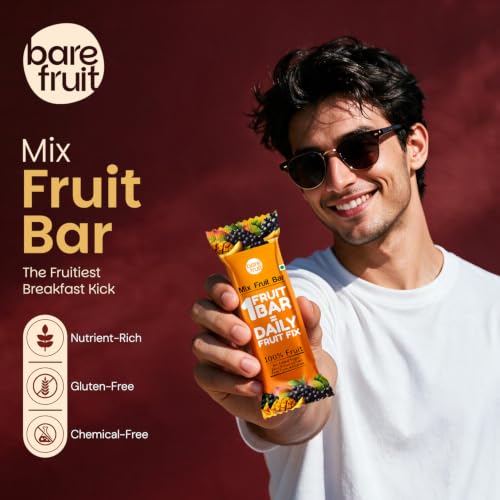 Image of BAREFRUIT 100% Mix Fruit Bar | Healthy Breakfast Diet Energy Snacking Bar For Kids & Adults | Plant Based Protein & Fibre - Rich In Vitamin A, C | No Added Sugar, Zero Preservatives | Pack of 6 (150g)