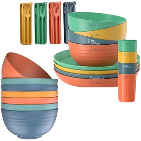 DINETHICS 8 Wheat Straw Bowls 26 OZ & Wheat Straw Dinnerware set - Dishwasher Microwave safe Cover