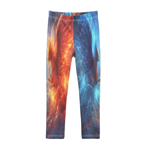 Toddler Girls Leggings Printed Yoga Pants Leggings Blue Orange Phoenix for Kids
