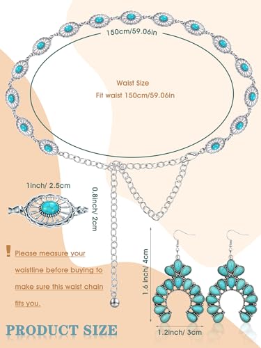 Glenmal Western Concho Belt Cowgirl Earrings Set for Women Cowgirl Waist Chain Belts Boho Earrings for Country Concert Outfit(Noble Style)3