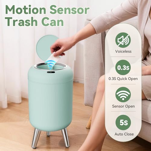 Image of Automatic Motion Sensor Bathroom Trash Can Touchless,3 Gallon /11L Smart Garbage Bin,Mini Trash Can with Removable Legs for Toilet,Kitchen,Bedroom,Office,Smart Plastic Electric Garbage Cans-Blue
