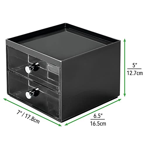Mdesign Stackable Plastic Eye Glass Storage Organizer Holder For Eye Glasses, Accessories - 2 Divided Drawers, Chrome Pulls #TOP4