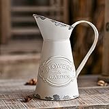 JSY-UP Rustic Metal Flower Vase, White Shabby Chic Vintage Farmhouse Jug Vase,Galvanized Milk Jug Pitcher for Home Decoration - 8.7'