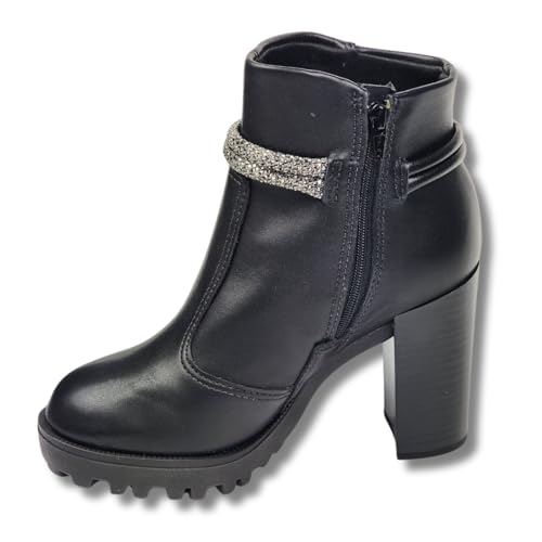 Bota Feminina Moleca Cano Curto Tratorada Salto Alto Comfy - Preto Black Diamond - 33