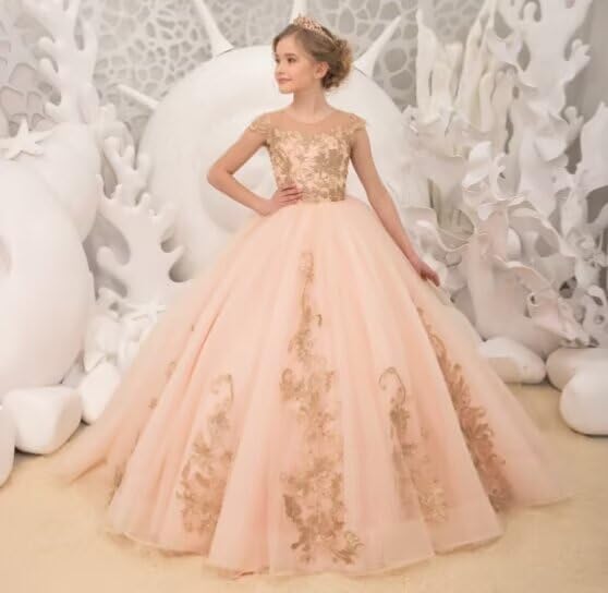 Flower Girl Dresses Tulle Princess Pageant Dress Lace Appliques Kids Party Prom Ball Gowns with Bow-Knot3