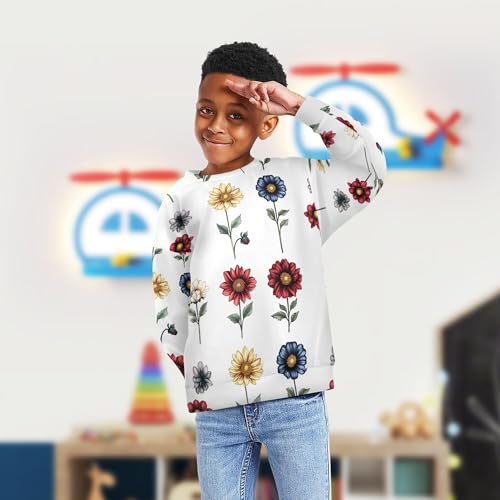 JUNZAN Vintage Dahlia White Kids Boys Hoodie Sweatshirt Crewneck Outerwear for Kids Sports 4T4