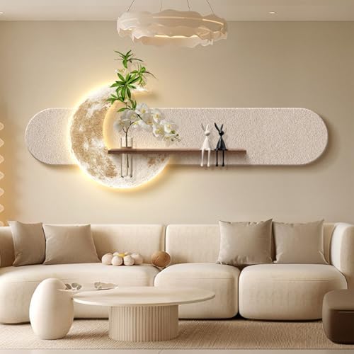 Image of TeHWiEEphs Elegant 3D LED Wall Art – Cream 3D Sandstone Decor with LED & Remote, Botanical Water Planter for Modern Home Living Room Decoration(A,70.87X23.62in)