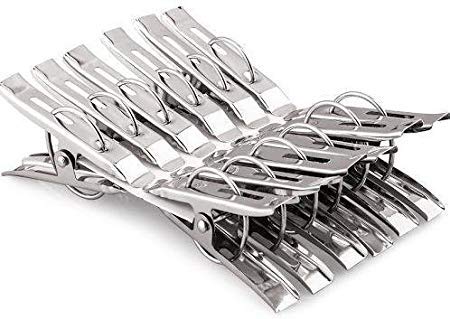 Garden Of Arts Stainless Steel Multipurpose/Cloth Clip/Cloth Pegs/Laundry/Home Pack of 12 Pcs, Silver, Size: 5.5 cm x 2.5 cm x 1 cm