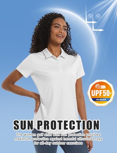 Magcomsen MCS-A23W3010-530-WHITE-S White Collared Shirt Women Golf Polo Short Sleeve Shirt Quick Dry Fit Athletic Summer Tennis Tops thumb #3
