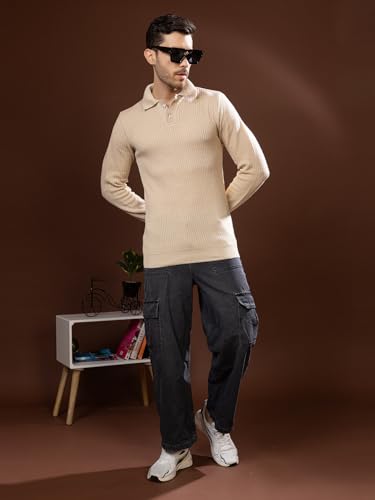 Image of TYSORT Men's Knitted Polo Sweater Casual Full Sleeve Pullover Sweater with Button Collar
