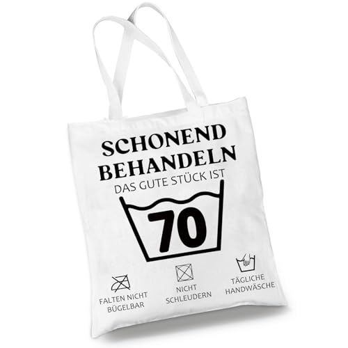 Happirra Geschenke 70 Geburtstag Tasche, Lustige Geschenk 70. Geburtstag Frau Manner, Geschenk zum 70 Geburtstag Baumwollbeutel - SCHONEND BEHANDELN 70. Geburtstag
