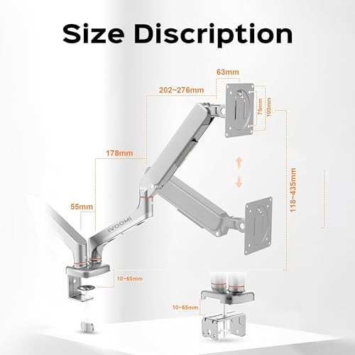Image of iVOOMi Power X2 White Dual Monitor Stand for Desk with 100 x 100mm VESA Mount, Adjustable Gas Spring Monitor arm with Grommet Mounting Base for 15-34'' 2-20 kgs Screens, 1 Year Warranty