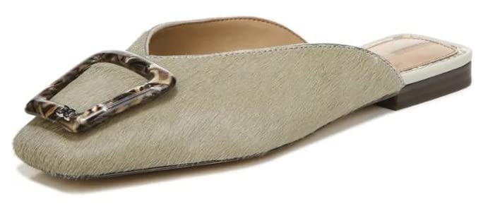 Image of Sam Edelman Lavina Sage Slip On Squared Toe Buckle Detail Fashion Leather Mules (Sage, 13)