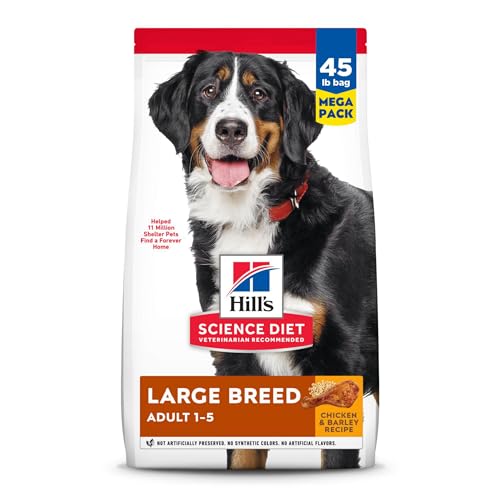 Hill’s Science Food regimen Massive Breed, Grownup 1-5, Massive Breed Premium Vitamin, Dry Canine Meals, Rooster & Barley, 45 lb Bag Hill’s Science Food regimen Massive Breed, Grownup 1-5, Massive Breed Premium Vitamin, Dry Canine Meals, Rooster & Barley, 45 lb Bag