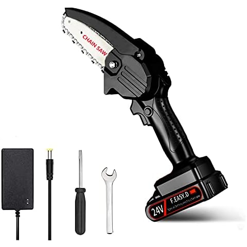 Mini Chainsaw, HFAN 24V Handheld Cordless Portable Chain Saw with Charger and Battery, Electric Pruning Chainsaw, Adjustable Cutting Speed for Wood Cutting, Tree Pruning and Garden Cover