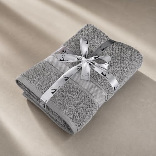 Image of SENSES By Riba Cotton Towels for Bath 550 GSM - Silver Grey, 1 Pc | Super Soft, Large Size, Absorbent, Lightweight, Antimicrobial, Low Linting
