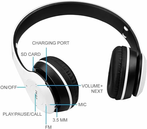 Image of Wireless Bluetooth Headphones with AUX Support | Comfortable Ear Pads | Over-Ear Foldable Headset with Mic | Compatible with Mobile, Laptop, Tablet-White