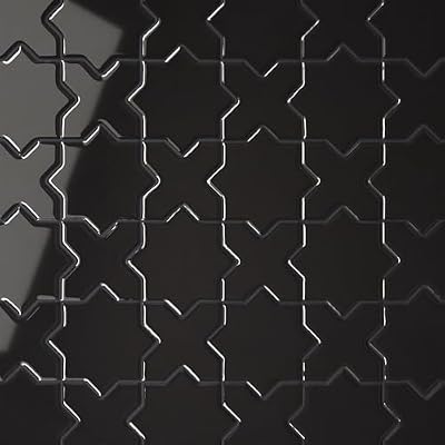 Bedrosians Le Cafe Cross & Star Gloss Porcelain Mosaic 12 x 12, Black (10.0 sq. ft./Case)