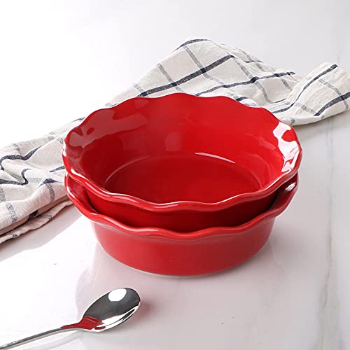 Onemore Pie Pans, 6.7 Inch Small Chicken Pot Pie Plates 16 Oz Deep Dish Pie Pan Ceramic Baking Plates For Dessert Oven Safe Round Baking Dish Pans Set Of 4 - Red #TOP5