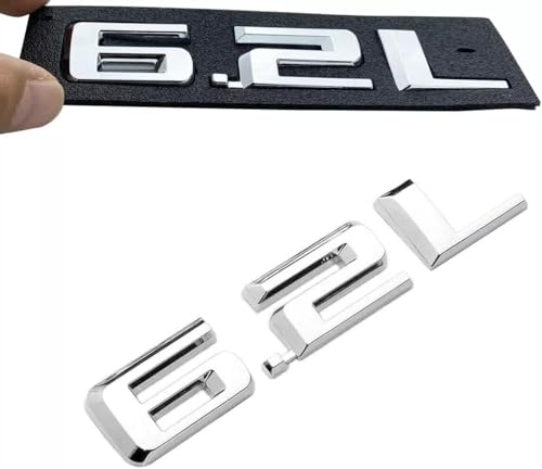 Image of Hood Body Style Emblems 3D Badge Decals Fits for 2019-2021 6.2L 2pcs (Silver)