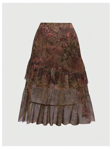 WDIRARA Women's Plus Size Paisley Floral Layered Ruffle Skirt Vintage High Low Long Skirts Boho Hippie Style2