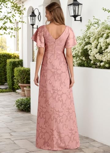 Jacquard Bridesmaid Dresses for Women V Neck Wedding Guest Dress with Sleeves Long Formal Gown2