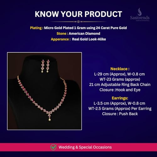 Image of Sasitrends Micro Gold Plated American Diamond Ruby stone Studded Jewellery Set