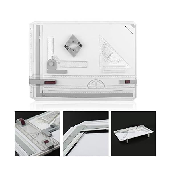 Queiting Multi-Function A3 Drawing Board Set Metric Multifunctional Square Drafting Table with Parallel Motion and Adjustable Angle 20" * 14.4" - Image 9