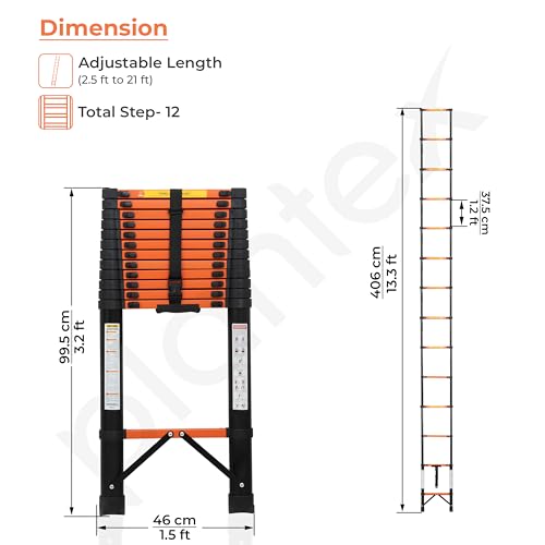 Image of Plantex 5.1m (16.73 ft.) Telescopic Ladder /Carbon Steel 13-Steps Portable & Compact Ladder /Foldable Multipurpose Collapsible Ladder for Home & Outdoor Use - (Orange)