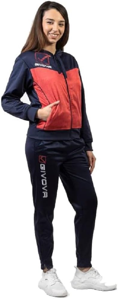 GIVOVA TUTA VISA MELANGE CON CAPPUCCIO POLARFLEECE BLU/ROSSO MELANGE Tg. 2XS