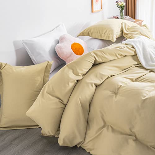 Image of NTBAY Queen Duvet Cover Set, 1 Duvet Cover and 2 Pillow Shams, Soft Brushed Microfiber Comforter Cover with Zipper Closure, Light Taupe