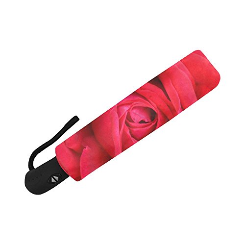 Interestprint Beautiful Romantic Rose Windproof Automatic Open And Close Folding Umbrella,Girly Flower Travel Lightweight Outdoor Umbrella Rain And Sun,Red #TOP4