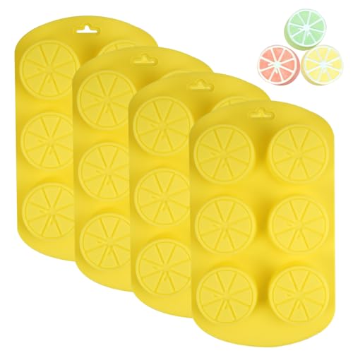 Set di 4 Stampo 3D a Forma di Limone,Stampi in Silicone Antiaderente di Qualità Alimentare,Stampo per Dolci al Limone con 6 Stampi per RealizzareTorte,Caramelle,Prodotti da Forno,Ghiaccio(Giallo)
