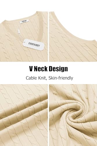 Image of COOFANDY Men's Sweater Vest Cable Knitted V Neck Slim Fit Sleeveless Pullover Sweater