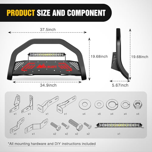 Image of Nilight Bull Bar with Light Bar&License Plate Hole Compatible with Toyota 4Runner 2010-2024 Truck Brush Guard, Front Bumper Push Bar w /Grille Skid Plate Light Mount