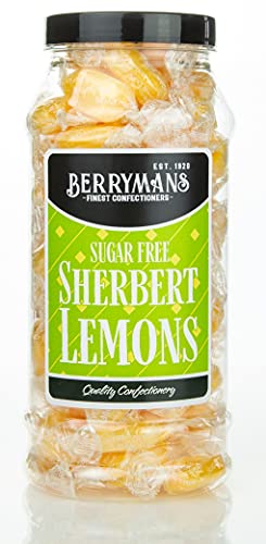 Original Sugar Free Sherbet Lemons Retro Sweets Gift Jar by Berrymans Sweet Shop - Classic Sweets, Traditional Taste.