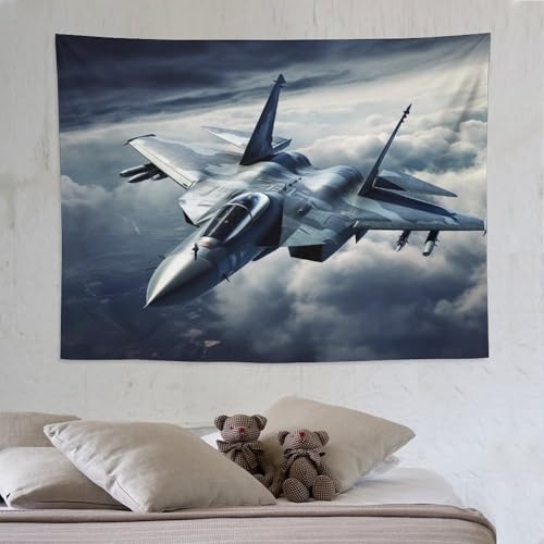 Tenture avion de chasse 150x200cm pour habiller un mur vide sans percer ni peindre