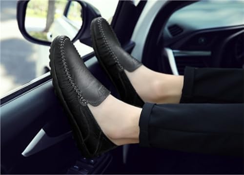 Mens Leather Loafers Slip On Driving Shoes Comfortable Moccasins Flat Heel Stitching Details Outdoor Fashion Casual3
